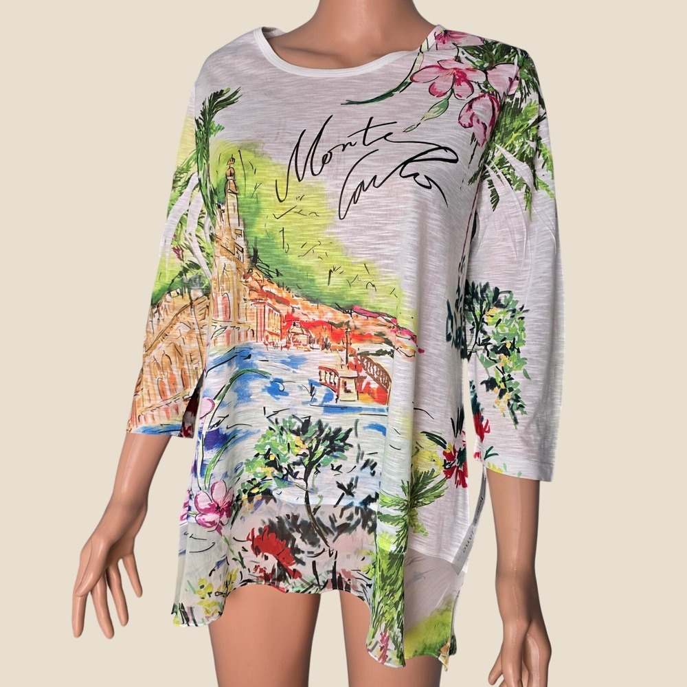 Jess & Jane Monte Carlo Graphic Tunic Top Riviera Scenic Print NWT Small